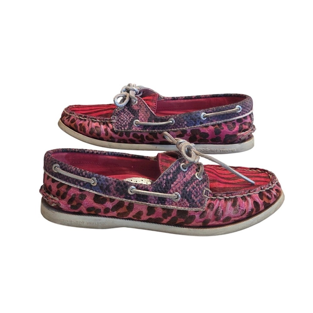 Sperry Top Sider Women's Pink Multi Animal Print Boat Shoes Loafers Size 8.5M